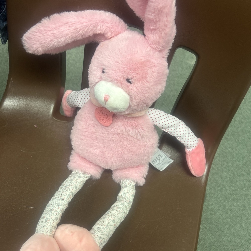 DOUDOU D&C  PARIS FRANCE PINK BUNNY RABBIT PLUSH 14" DOLL TOY